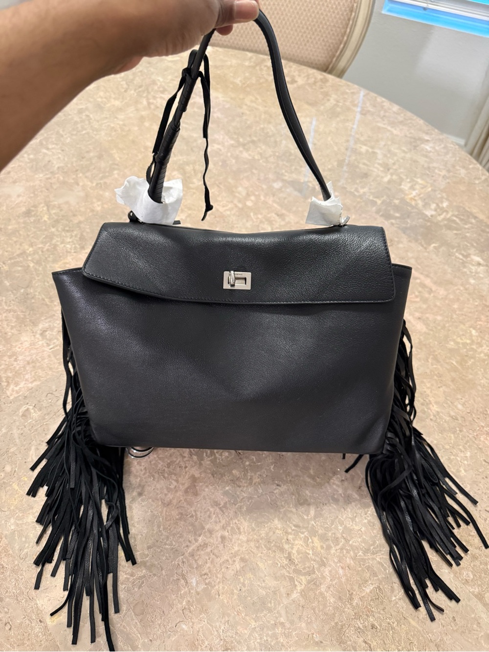 Balenciaga Medium Fringe Rodeo Black Leather Handbag